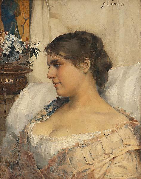 Albert Edelfelt Ung kvinna i sin budoir oil painting picture